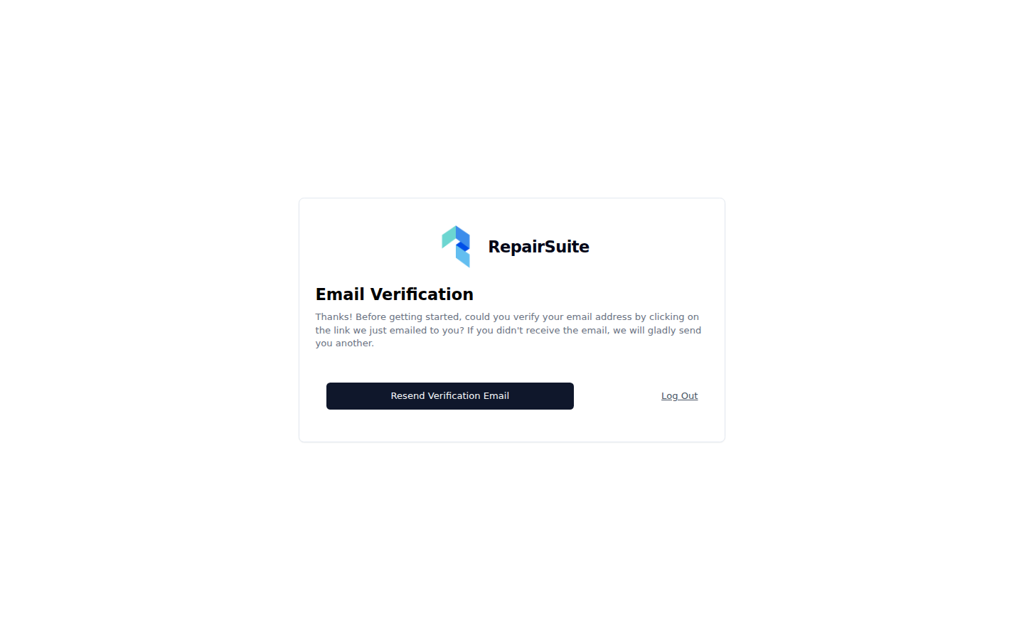 Email verification notice asking the user to check their inbox, with a resend button