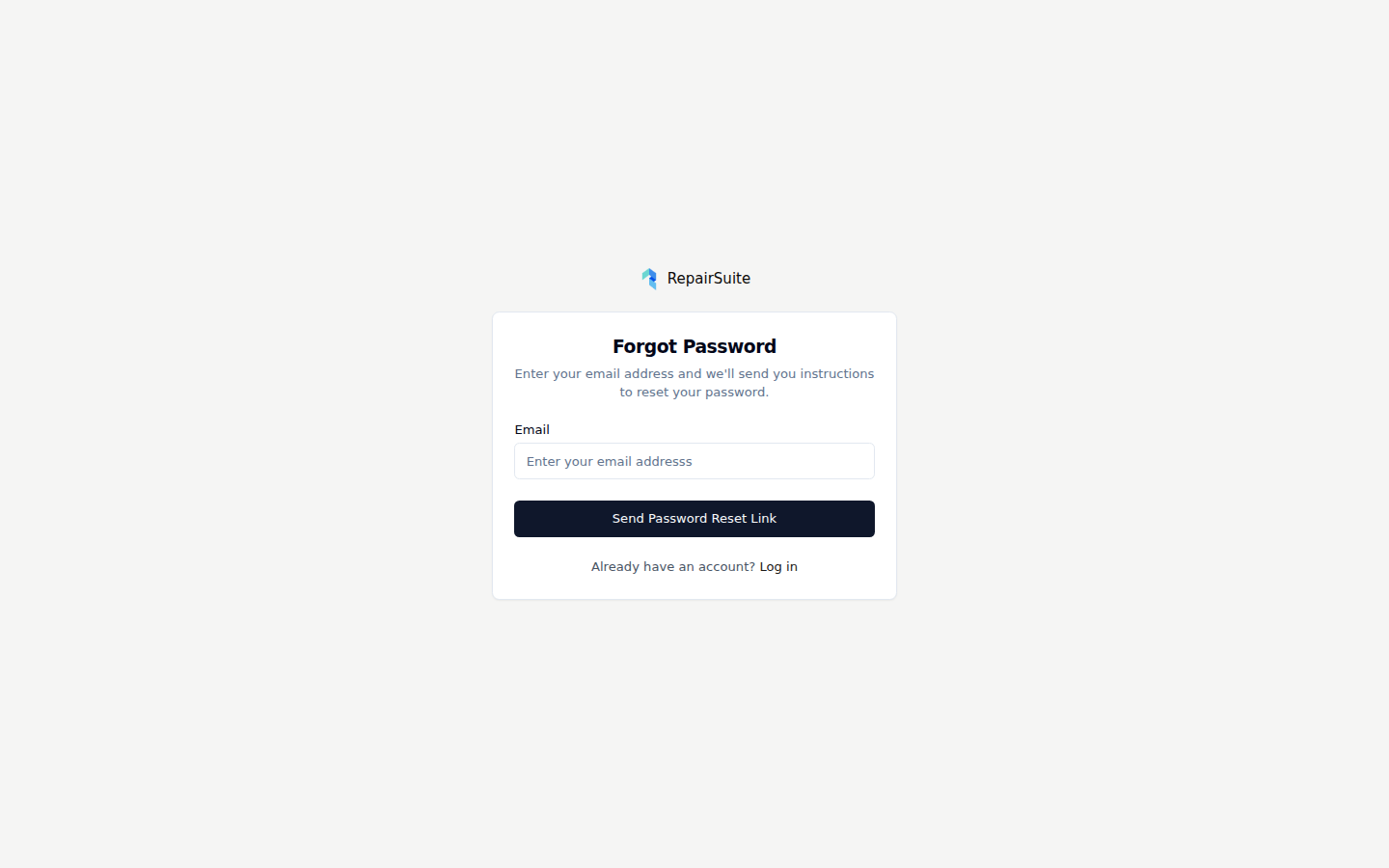 Forgot password form asking for an email address to send a reset link to